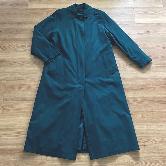 London Fog Green Belted Suede Trench Coat Womens Size 10 - Picture 1 of 9